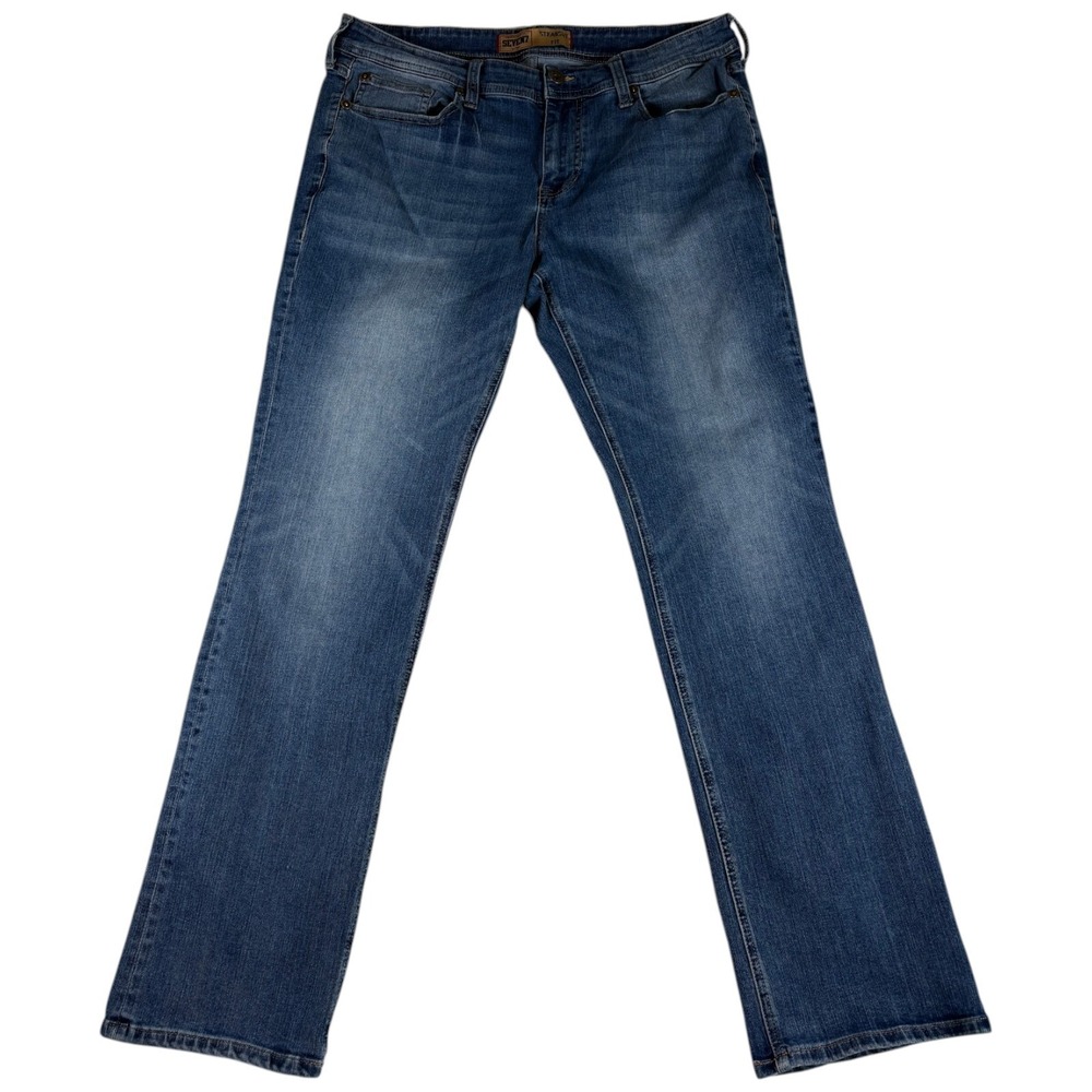 Seven7 Jeans Mens 36x34 Blue Whiskering Denim Cotton Medium Wash Straight Fit